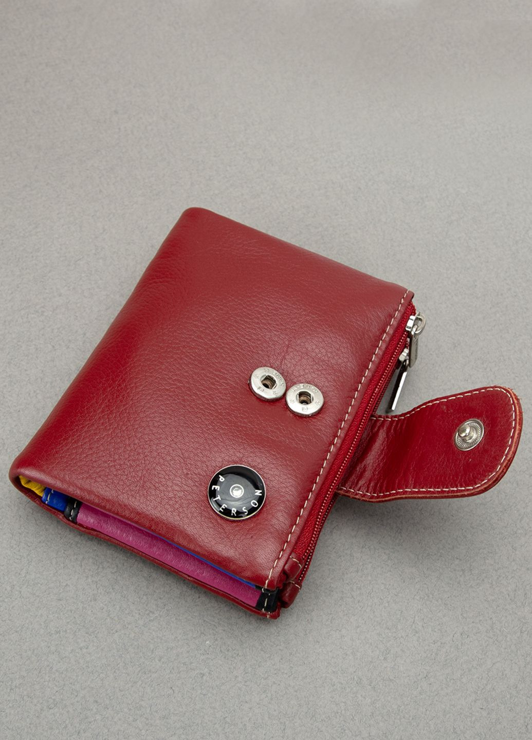 Жіночий шкіряний гаманець маленький D24-S червоний на кнопці Peterson (322409800)
