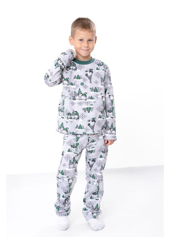 Металл зимняя утепленная пижама детская унисекс (штаны и кофта) с новогодним принтом (p-7481) реглан + брюки Носи своє 6076