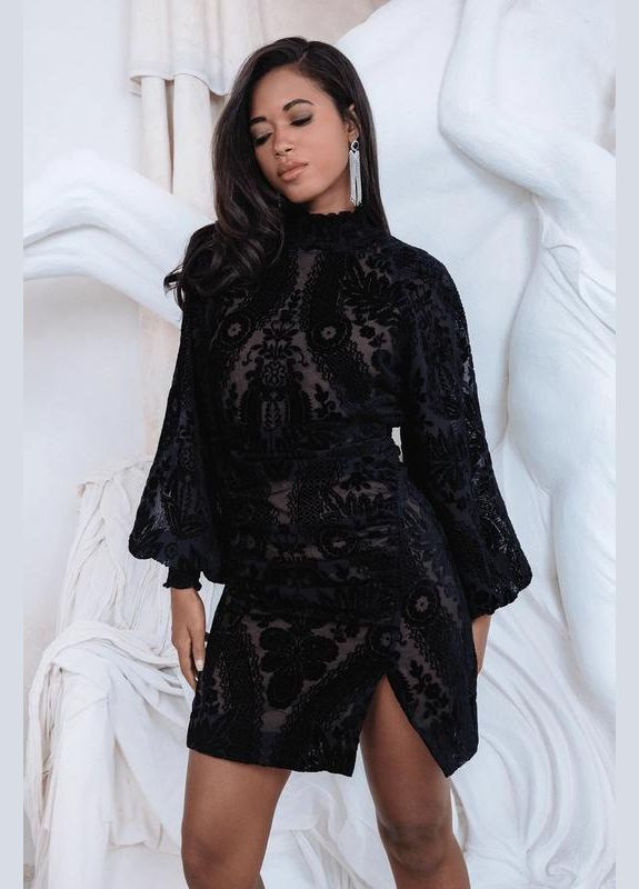 Черное платье мини с пышными рукавами из структурированного бархата lavice alice Asos