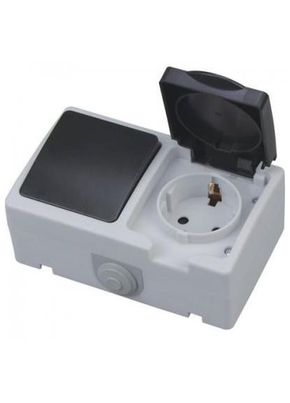 Розетка з заземленням з кришкою + вимикач "ATOM" Horoz Electric (346089485)