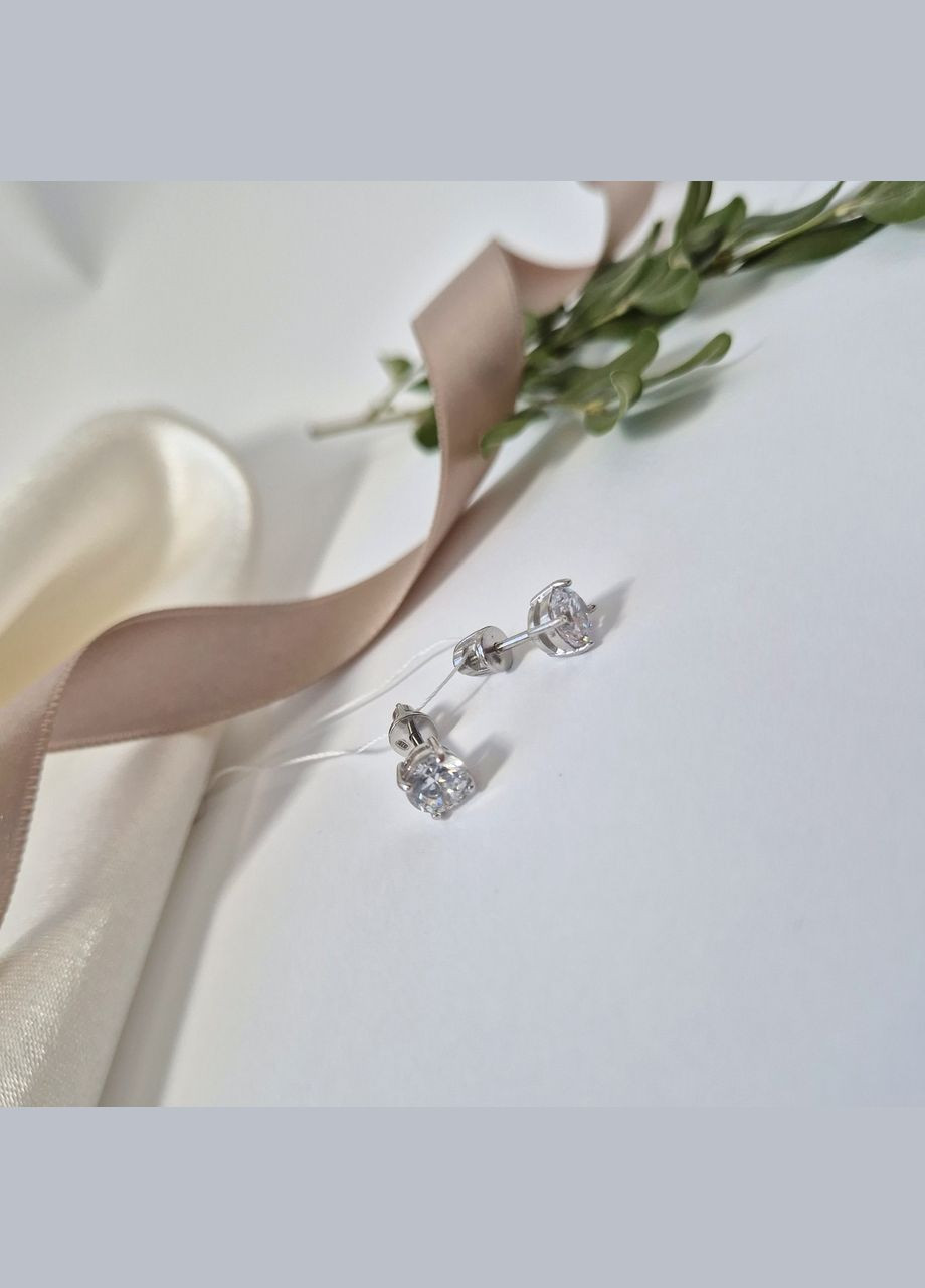 Срібні сережки гвоздики на закрутках Білий Камінь 6 мм срібло 925 проби Родоване вс002р 2.31г No Brand (337525538)