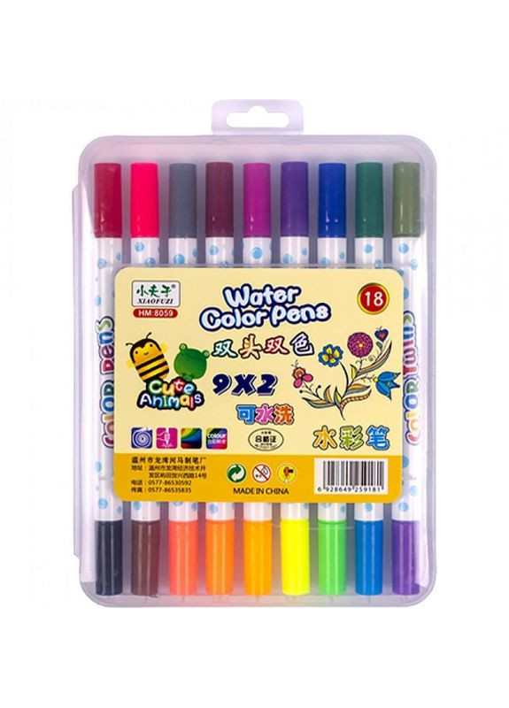 Набор двухцветных фломастеров 9 штук 18 цветов 8059-18 в пластиковом боксе. No Brand (330601041)