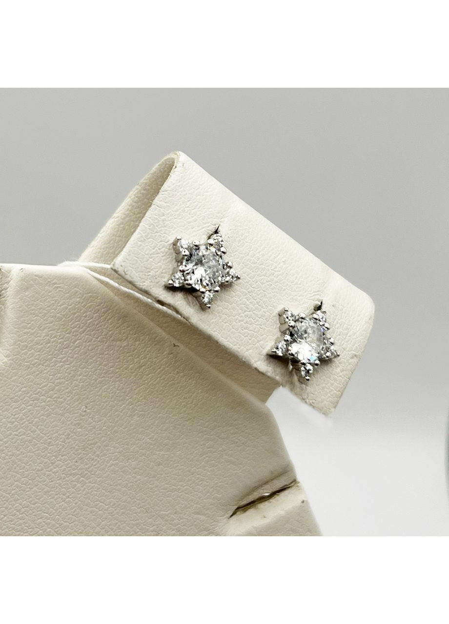 Сережки-гвоздики срібні з кубічним цирконієм "Квіточка" 1,66 г No Brand (369737781)