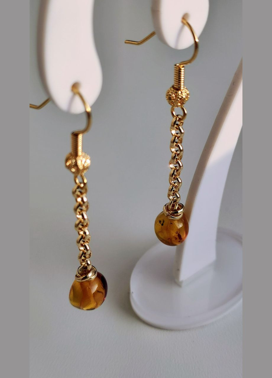 Сережки 2488 з натурального бурштину Медовий відтінок MINOV (311310483)