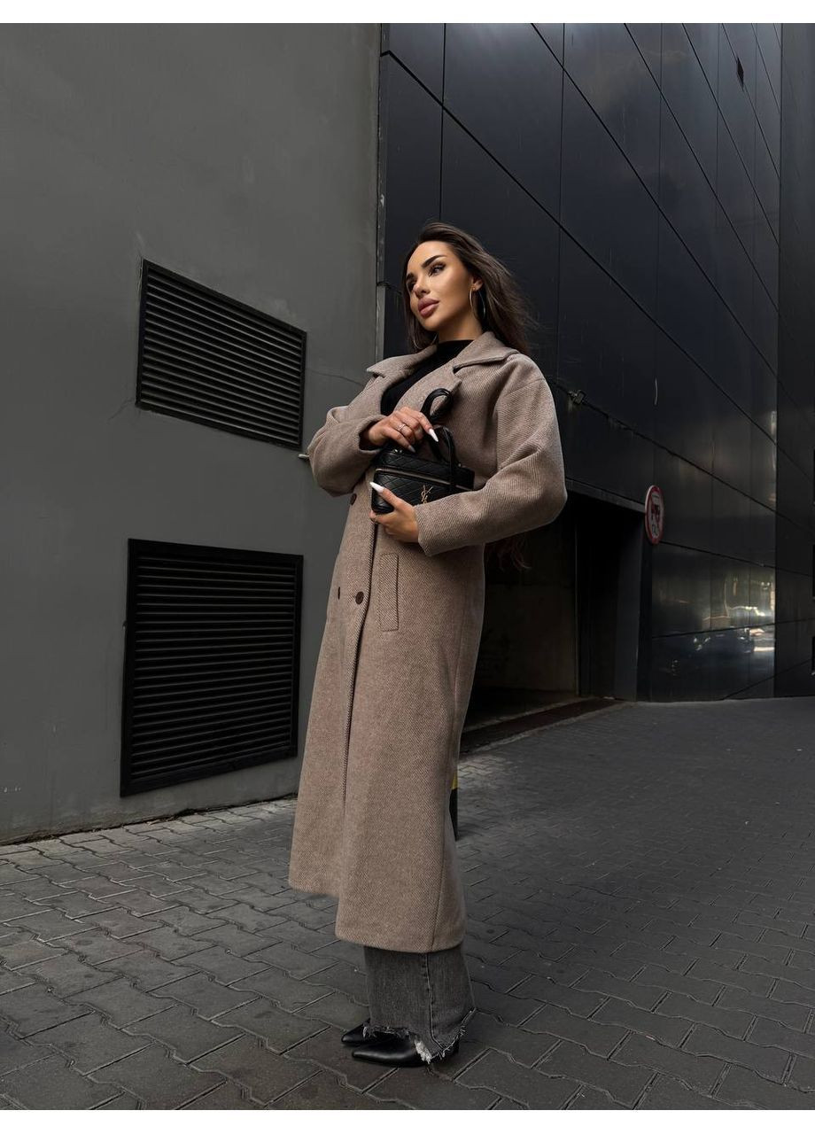 Коричневое демисезонное Женское длинное пальто оверсайз No Brand