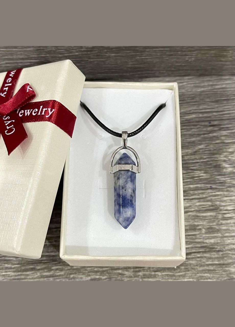 Кулон с натуральным камнем Содалит - кристалл шестигранник на шнурке в подарочной коробочке АТМ (331291883)