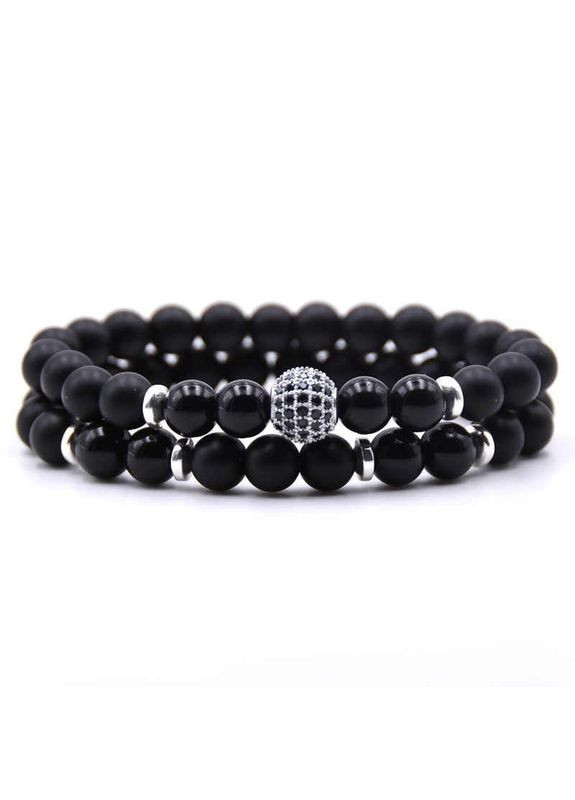 Комплект браслетов из шунгита и агата с серебряным шаром (12035) Hemst (301071125)