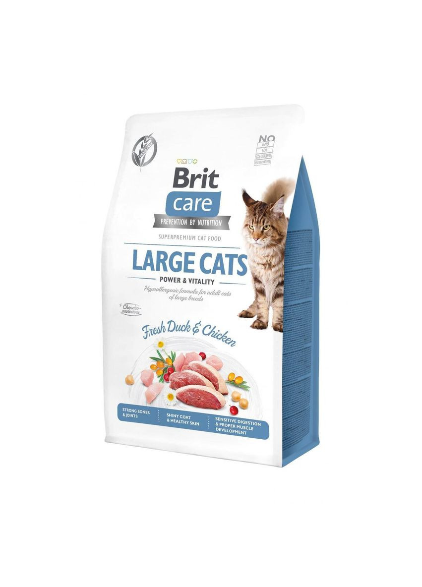 Cat Grain Free Large Cats Power & Vitality для дорослих котів великих порід (качка, курка) 2 кг Brit Care (345743509)
