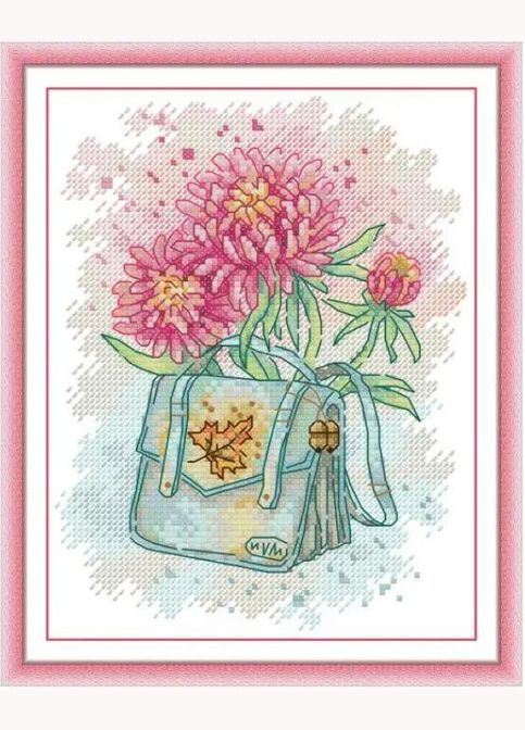 Набор для вышивания по нанесённой на канву схеме "Schoolbag & Flower Autumn".AIDA 14CT printed, 18*22 см Joy Sunday (313613199)