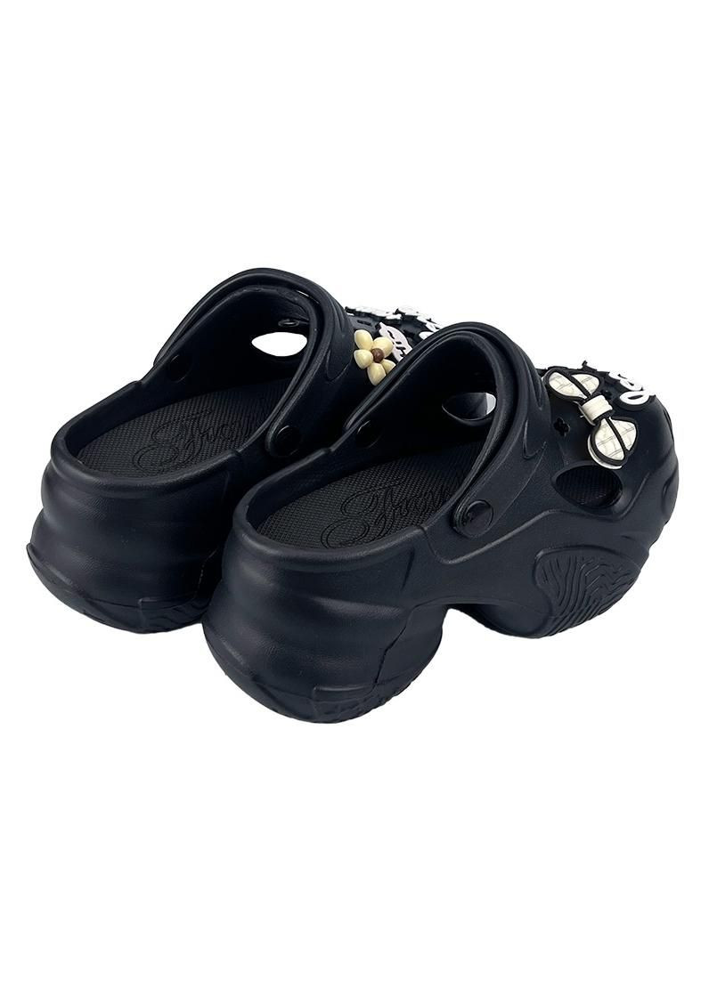 Женские кроксы на платформе с джибитсами черные 10830-1 Sanlin (318815583)