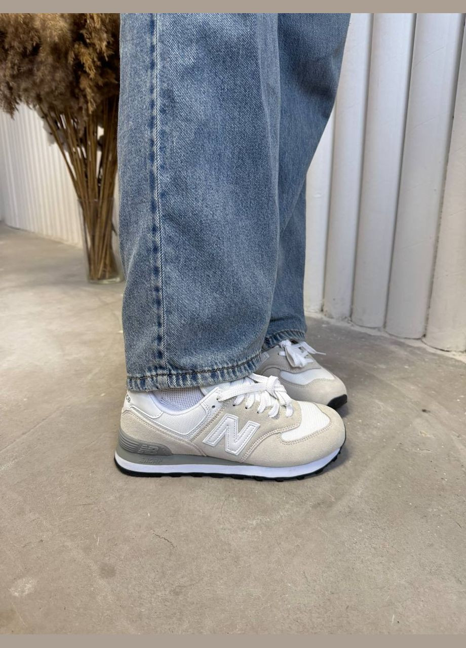 Кроссовки женские New balance 574 grey white No Brand бежевые демисезоны (330104739)