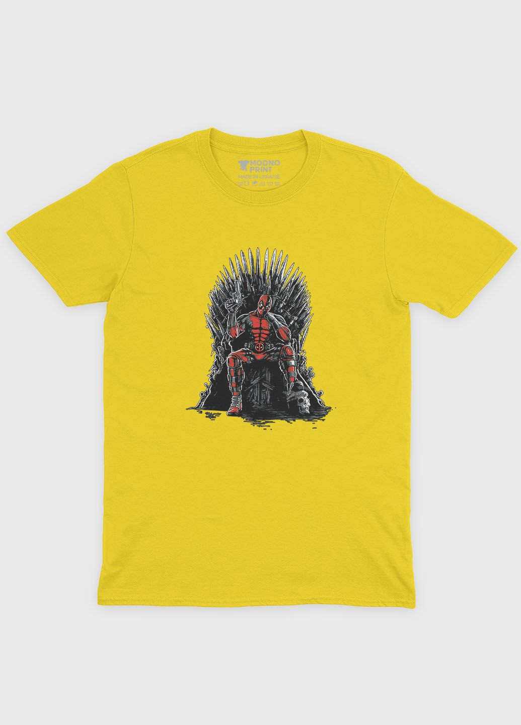 Жовта демісезонна футболка для хлопчика з принтом антигероя - дедпул (ts001-1-sun-006-015-026-b) Modno