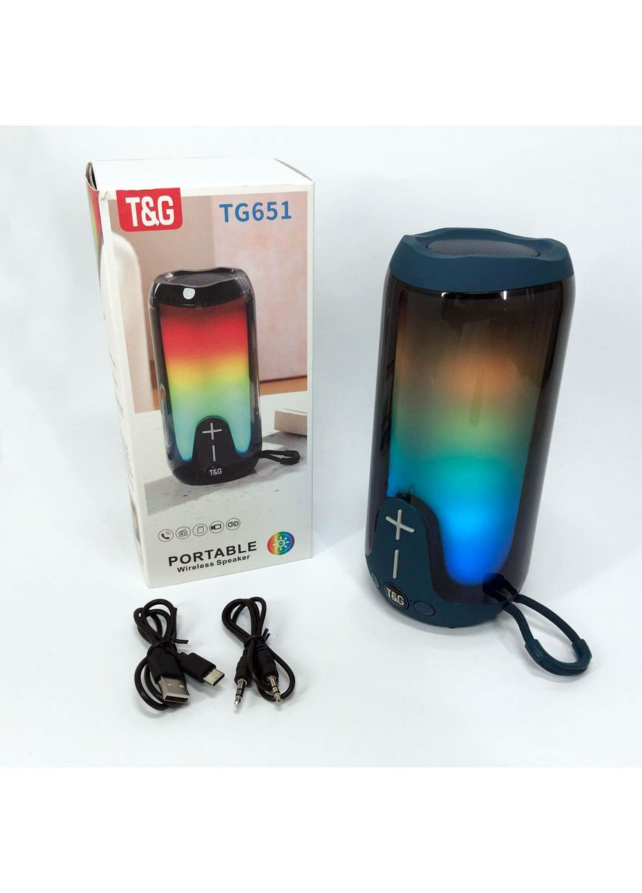 Bluetooth-колонка TG651 с RGB ПОДСВЕТКОЙ, аккумуляторная колонка для музыки, для вечеринки. Цвет: синий T&G (365731646)
