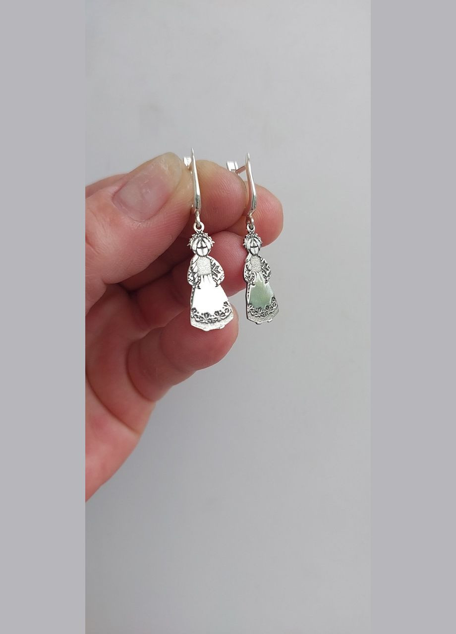 Сережки оберіг лялька Мотанка в вишиванці срібло 925 проби англійська позолота No Brand (331905939)