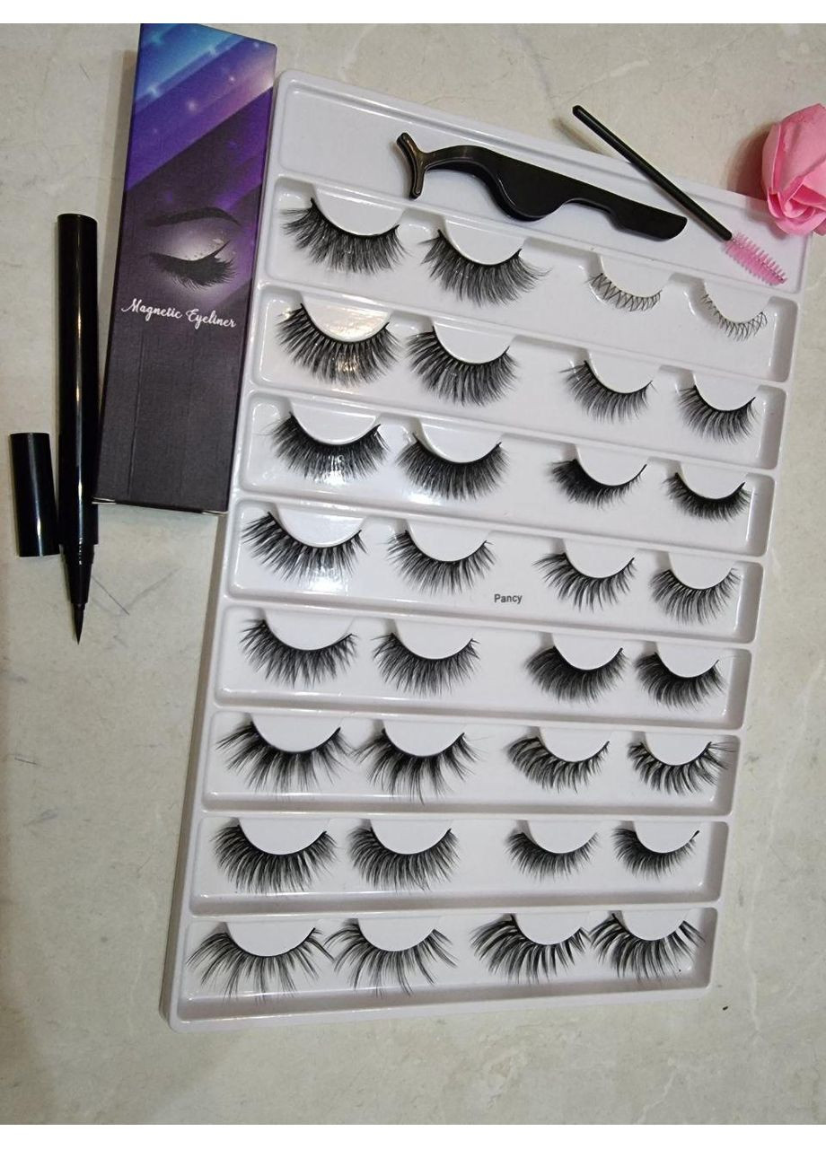 Набір MАКСІ багаторазові вії без магнітів 16 моделей + Маркер підводка для надягання Magnetic Lashes (366668486)