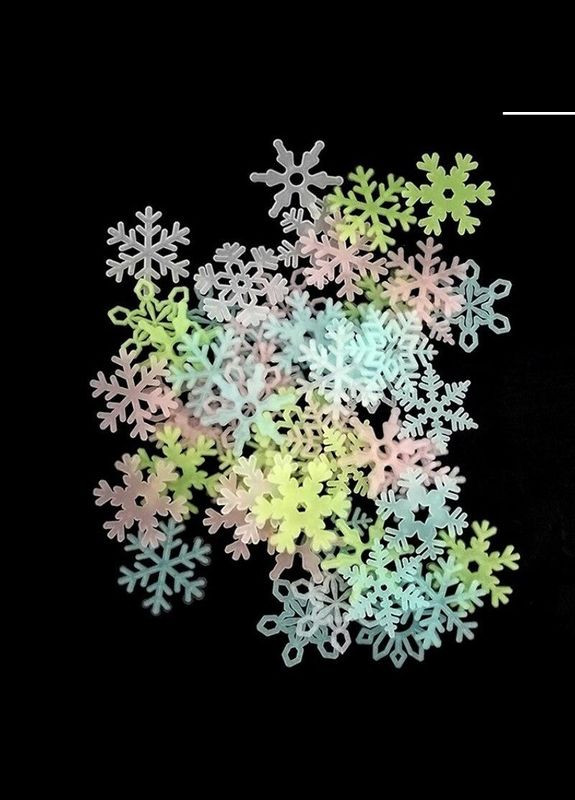 Люмінесцентні сніжинки, що світяться для дитячої кімнати Фосфорні наклейки на стіну на стелю та стіну 3 см 50 шт Різнокольорові LELUNO (314489533)