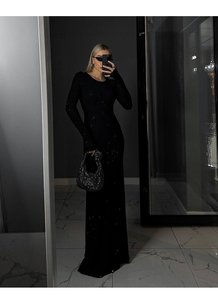 Черное праздничный, вечернее, кэжуал изысканное вечернее платье с удлиненным силуэтом и легким сиянием No Brand однотонное
