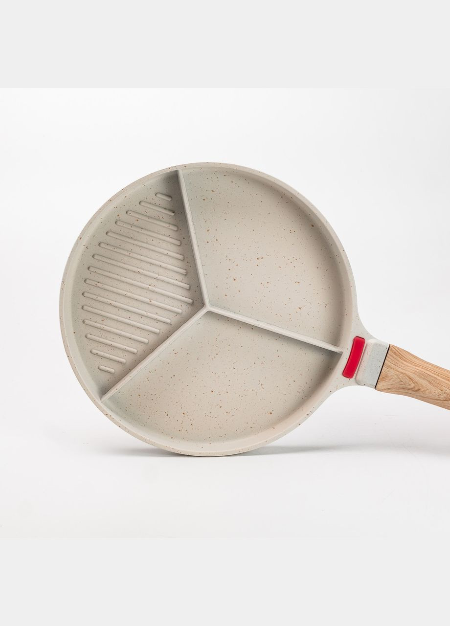 Сковорода гриль Ø 25 см на три секции с антипригарным покрытием круглая бежевая Breakfast (315636519)