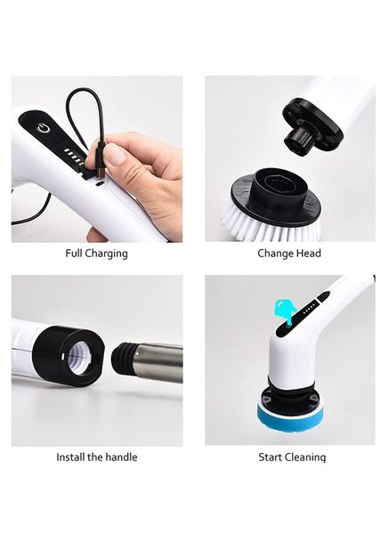 Электрическая щетка для уборки Cleaning Brush, набор 9 в 1, белая, товары для дома HelferHoff (394590693)