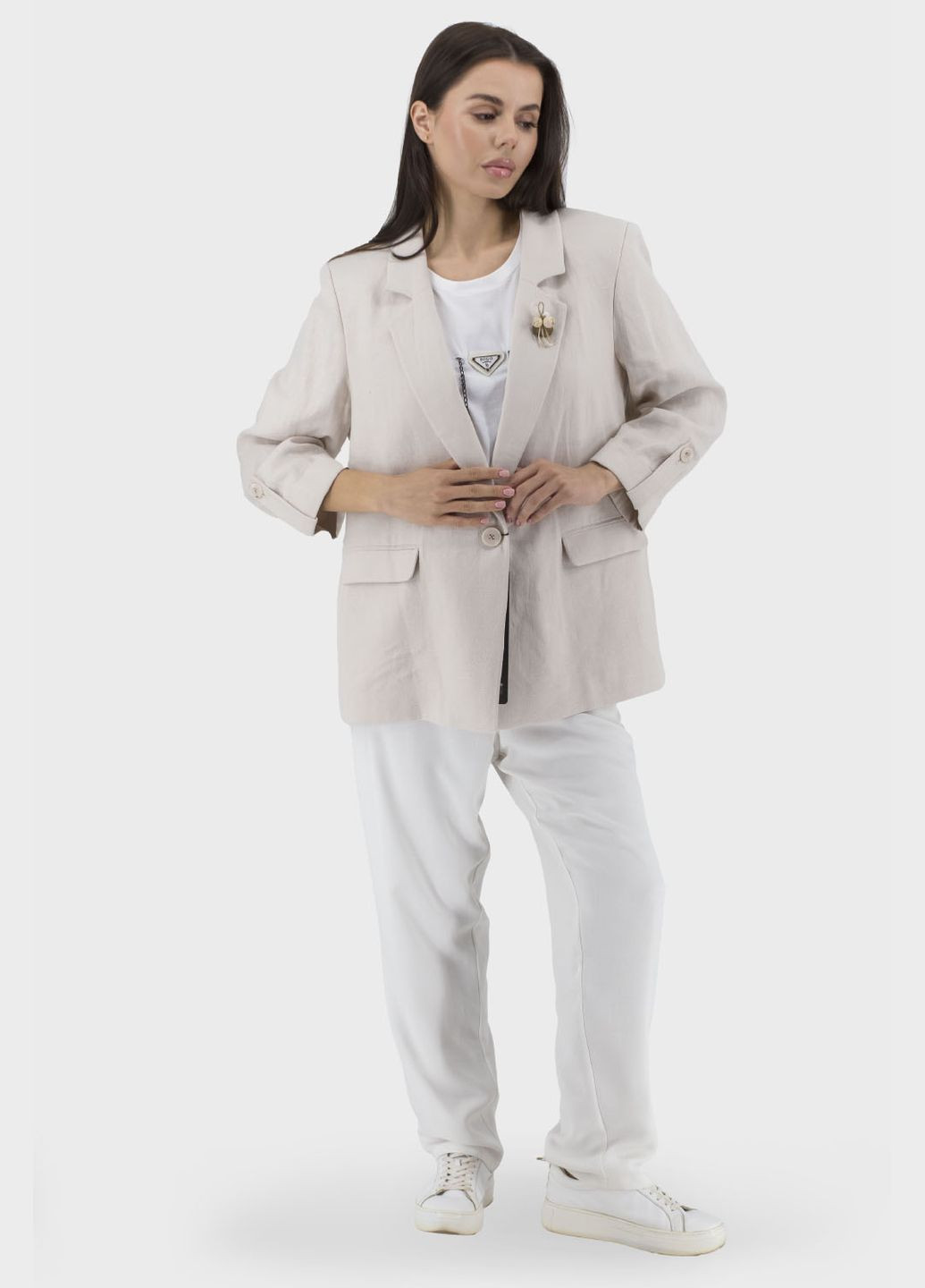 Жіночий лляний приталений піджак з брошкою (, ), 25728 Mare Sole (331619590)