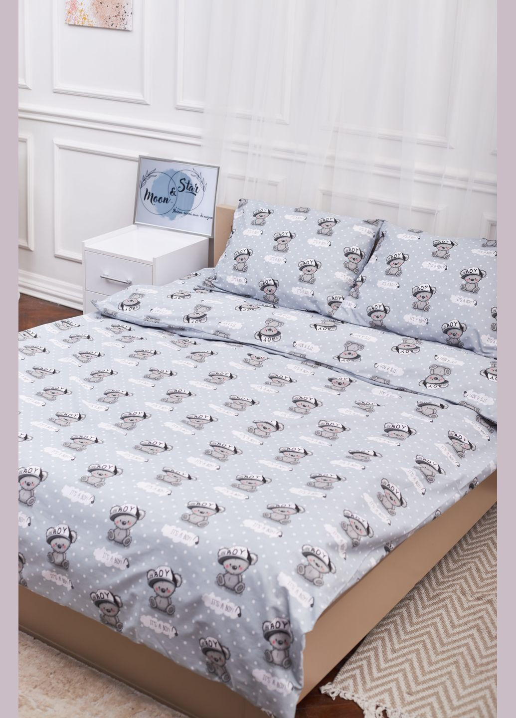 Комплект постільної білизни сімейний 143х210х2 наволочки 4х70х70 Бязь Gold Люкс (MS-820001382) Moon&Star Teddy Boy (285717356)