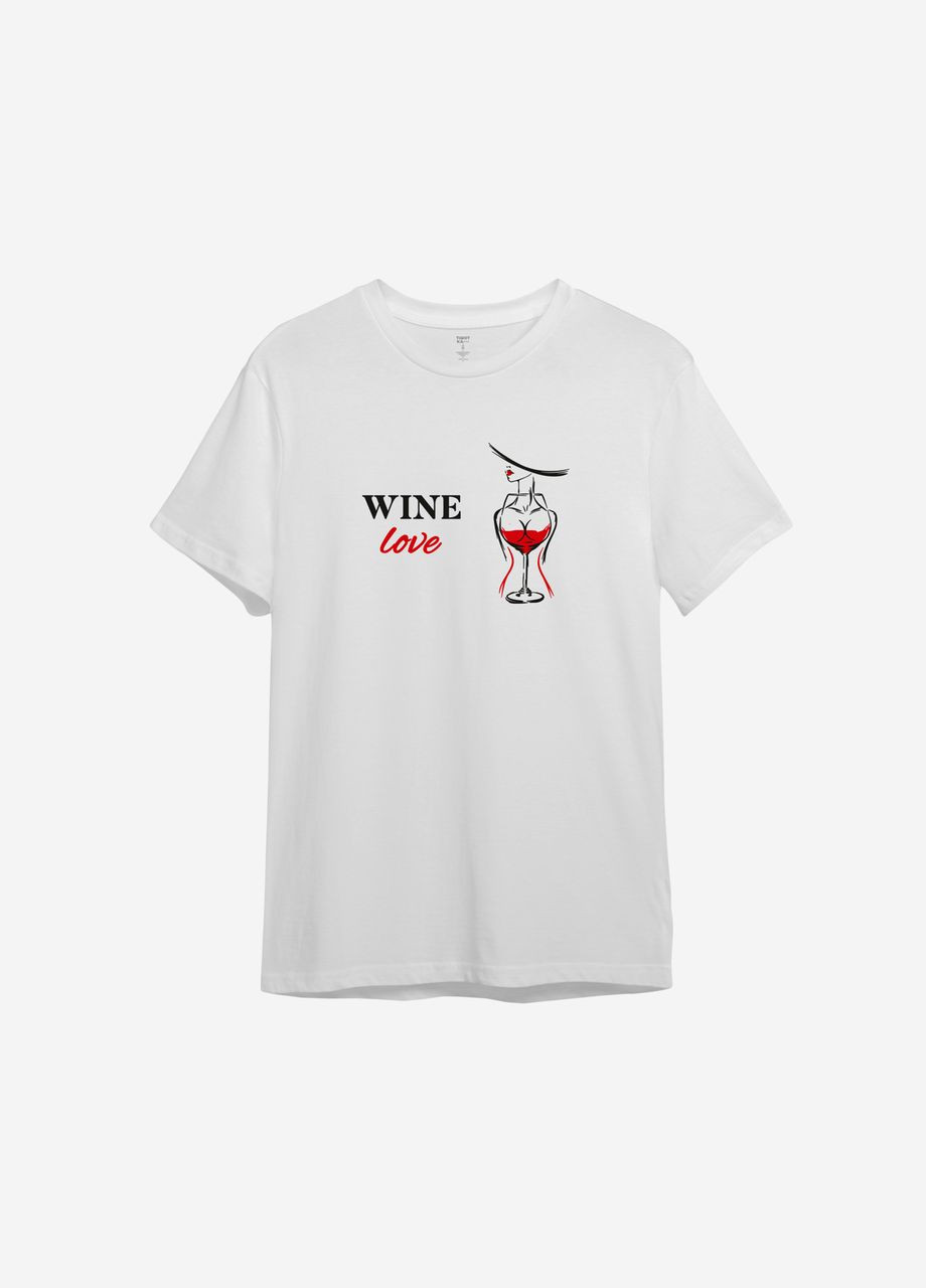 Біла всесезон футболка з принтом "wine love" ТiШОТКА