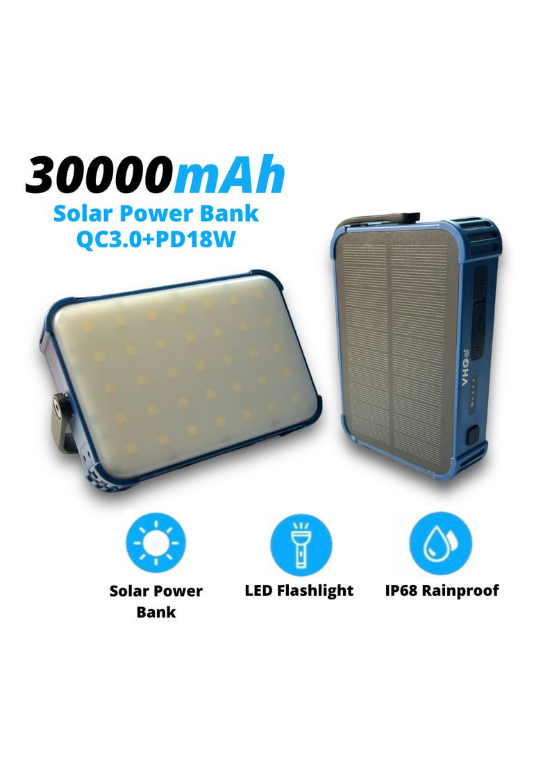 УМБ із сонячною панеллю та кемпінговим ліхтарем на 28 LED DN53 30000 mAh QC3.0+PD18W Wireless Solar Samsung (324068350)