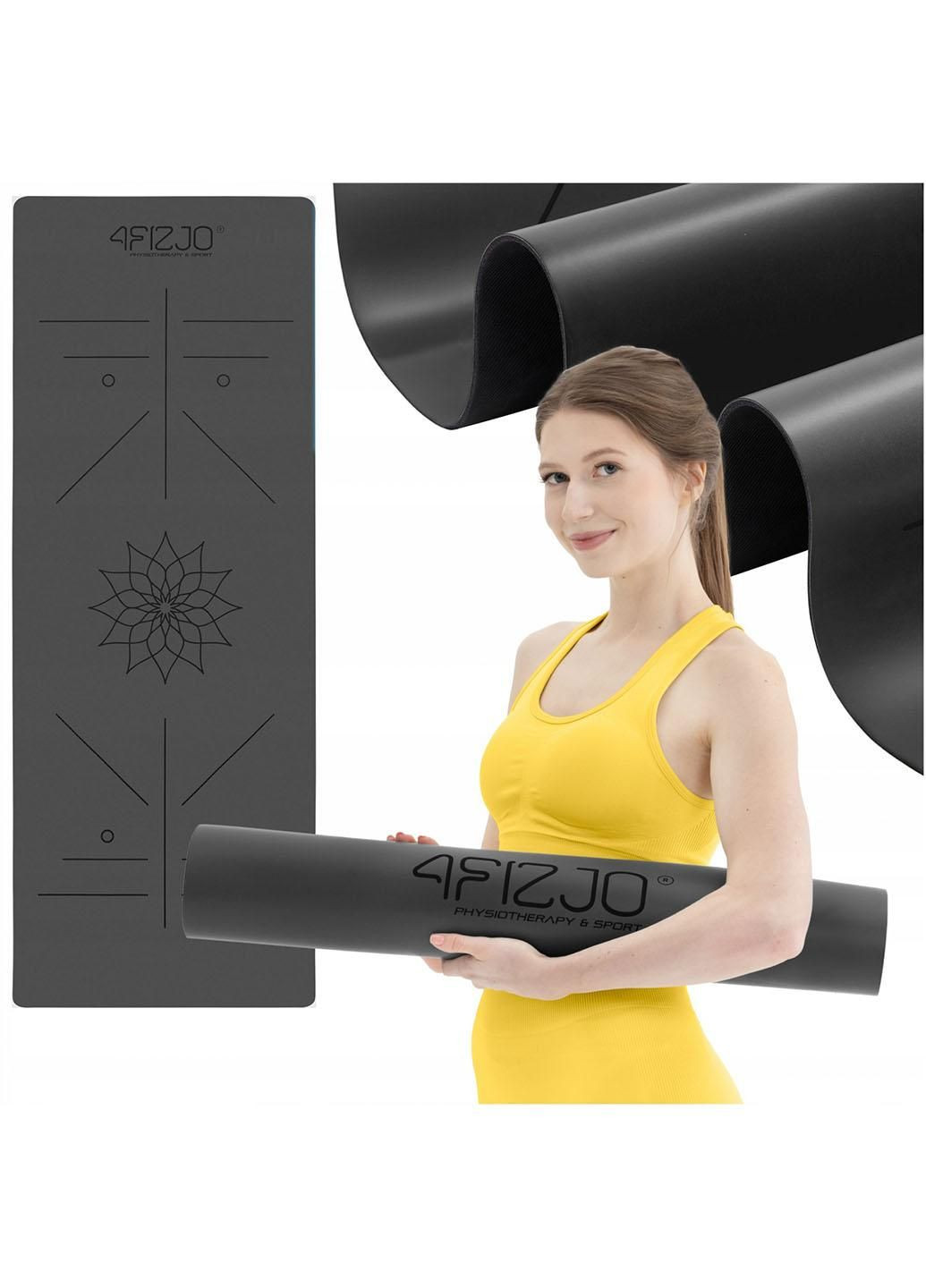 Коврик (мат) спортивный PU 183 x 68 x 0.4 см для йоги и фитнеса 4FJ0587 Black 4FIZJO (280822896)