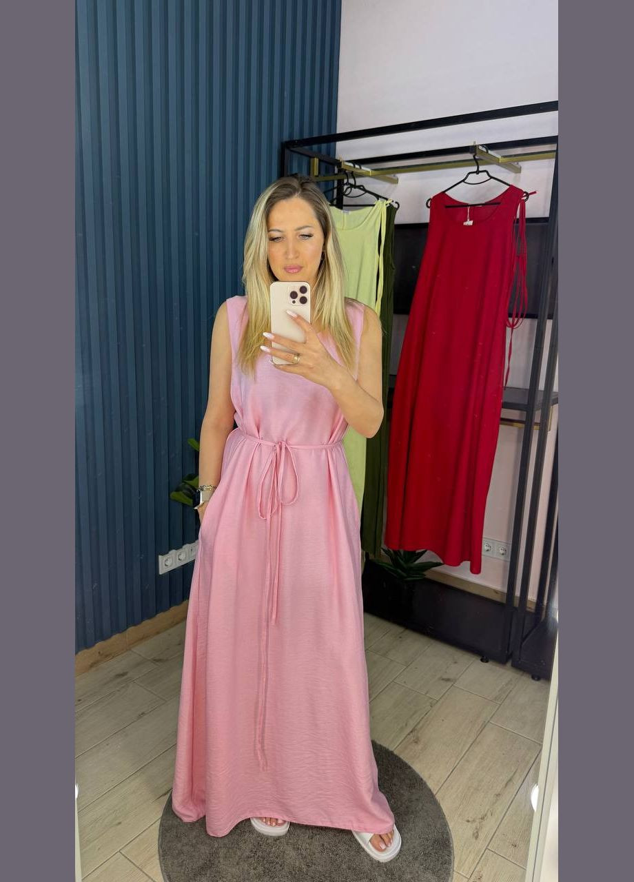 Розовое кэжуал льняное платье длины макси Adelante однотонное