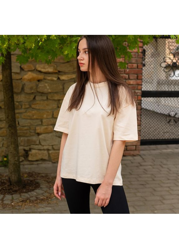 Футболка жіноча Oversize Вершковий, Розмір Одягу S, Колір Бежевий Badger - (354697642)