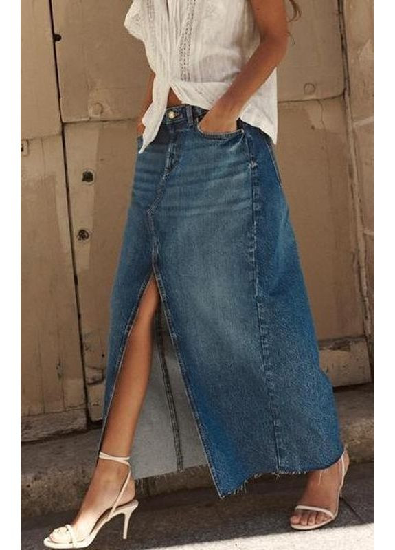 Синяя джинсовая юбка с разрезом Zara