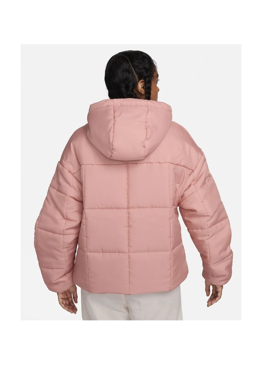 Рожева пуховик жіночий sportswear classic puffer therma-fit loose hooded jacket pink Nike