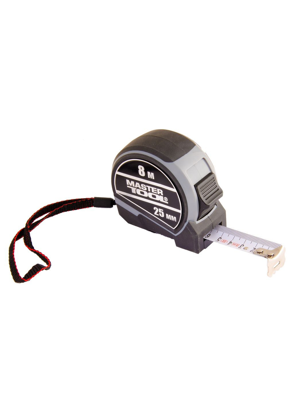 Рулетка 8 м 25 мм фиксатор полотна кнопка STOP нейлоновое покрытие металлическая накладка 60-8025 Mastertool (364965123)
