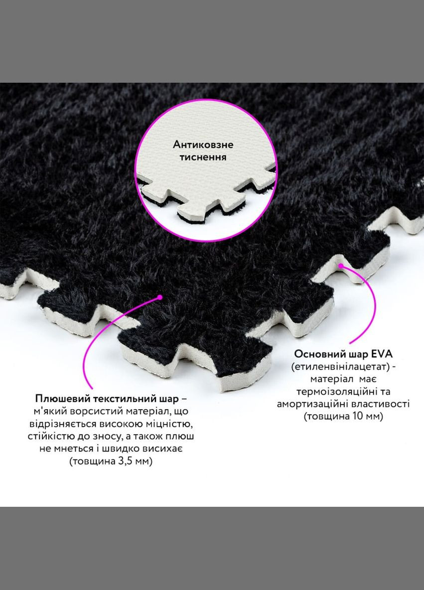 Пол-пазл плюшевый 30х30х1см Чёрный (D) SW-00002078 Sticker Wall (359476906)