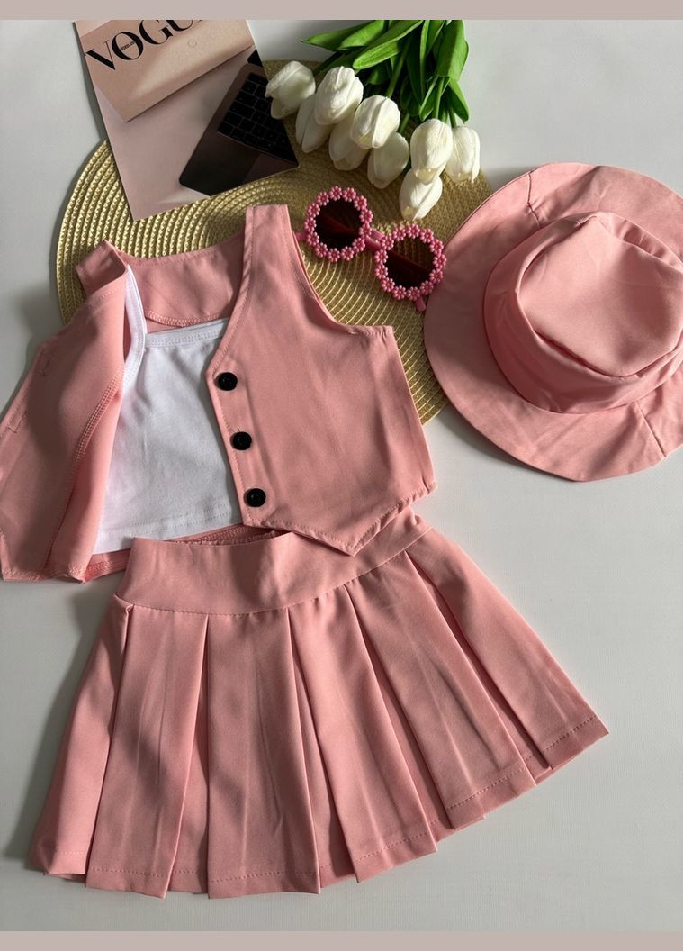 Комбінований демісезонний літній костюм для маленької модниці колір рожевий 10845 No Brand