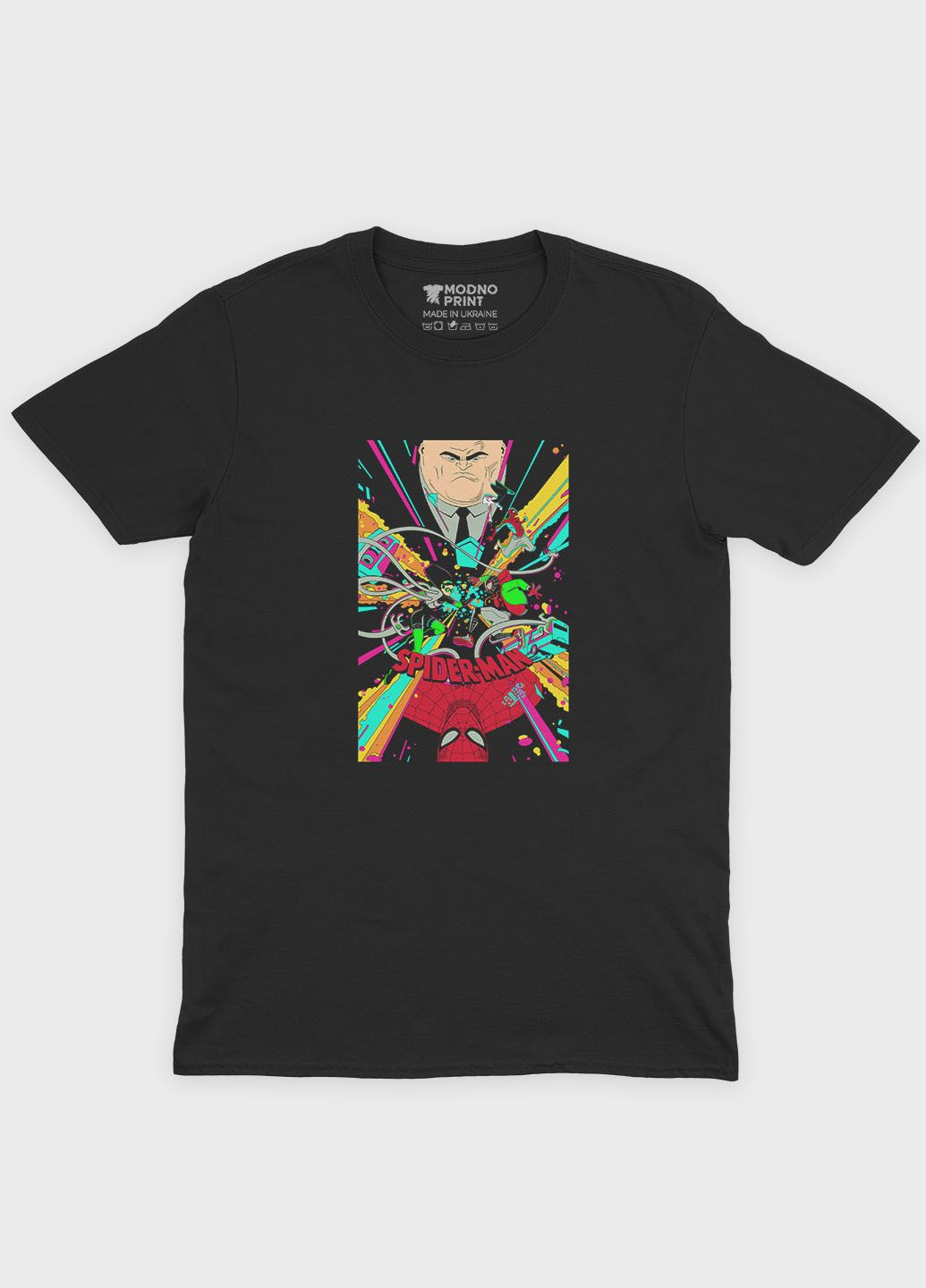 Чорна демісезонна футболка для дівчинки з принтом супергероя - людина-павук (ts001-1-gl-006-014-022-g) Modno