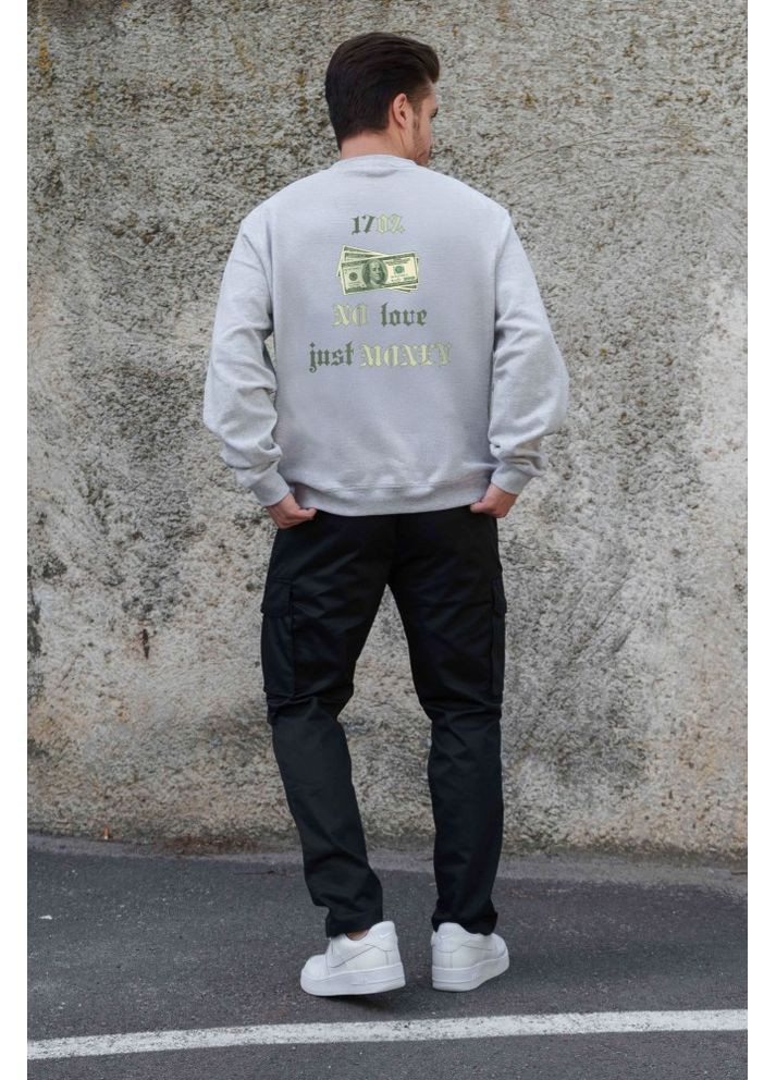 Серый утепленный оверсайз свитшот на флисе с принтом dollar gray Without (362357839)