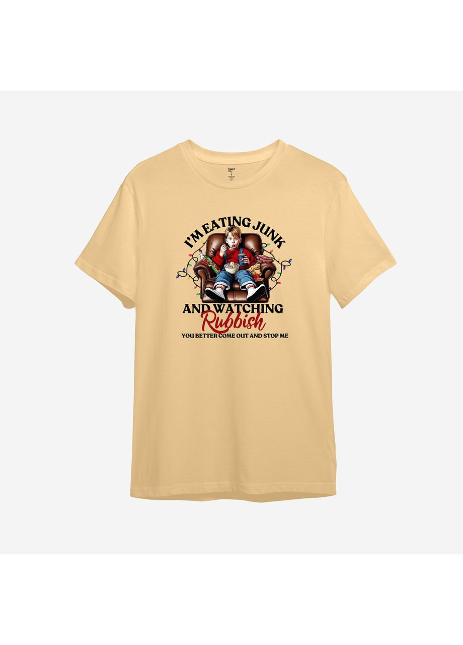 Новорічна футболка з принтом "I'm eating junk and watching Rubbish". Сам удома / Один вдома (10025672292) ТiШОТКА - (368567796)