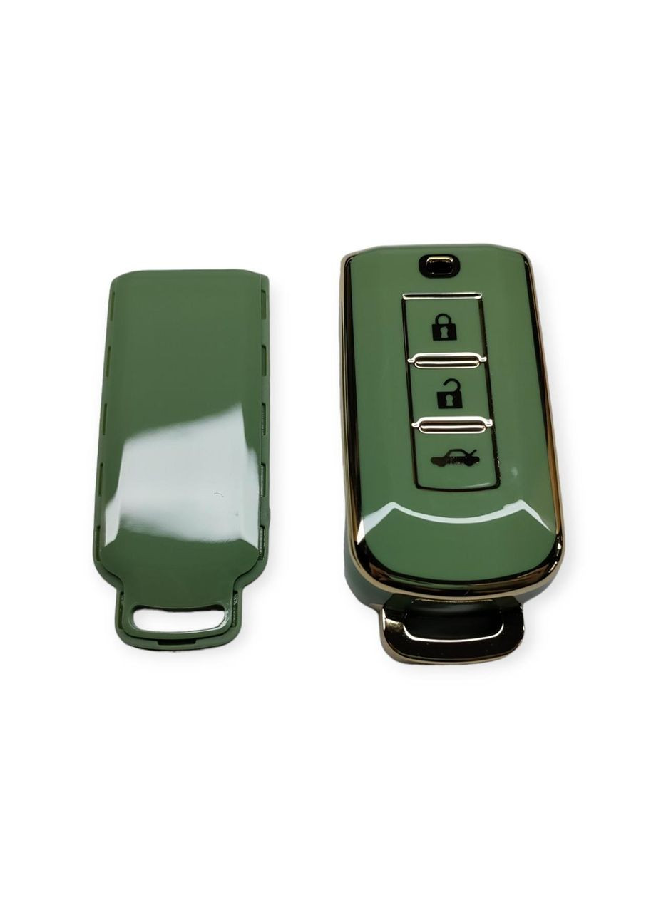 Чехол для ключа Mitsubishi зеленый с золотой рамкой No Brand (341316645)