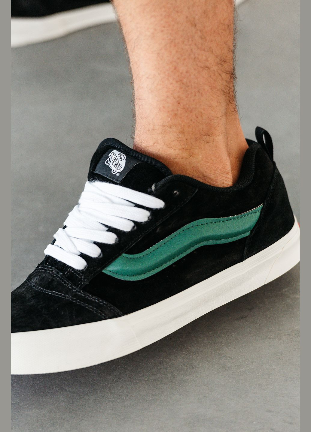 Чорні Осінні кросівки чоловічі vans knu skool black green | ванс кну скул чорні зелені No Brand