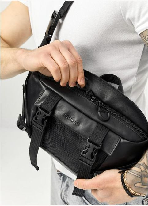 Спортивна чоловіча сумка через плече з натуральної шкіри Чорний 35222 Sambag (339597157)