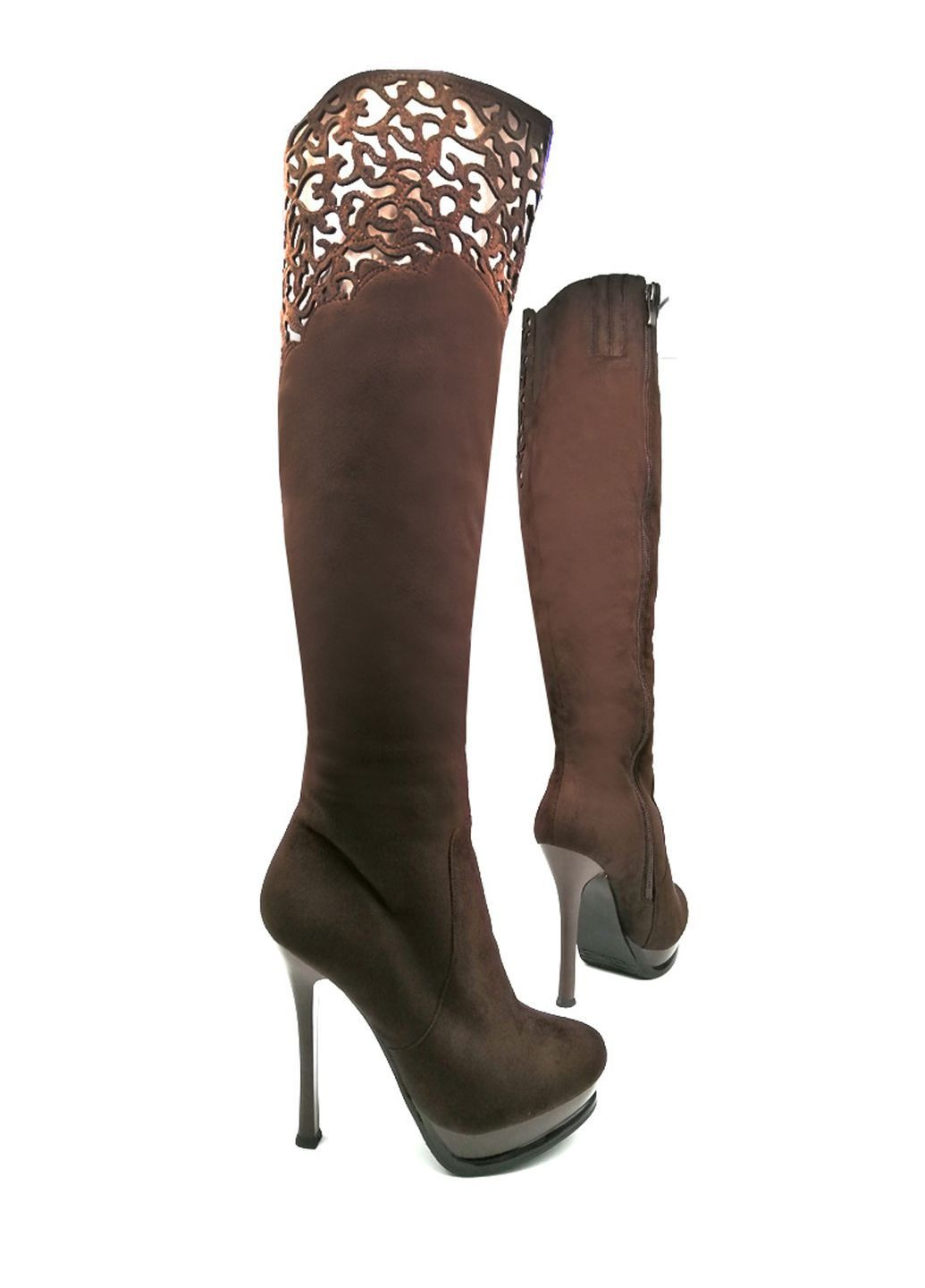 Зимние коричневые зимние ботфорты на каблуках. размер 36 (23,5см.) ботфорты Fashion с аппликацией