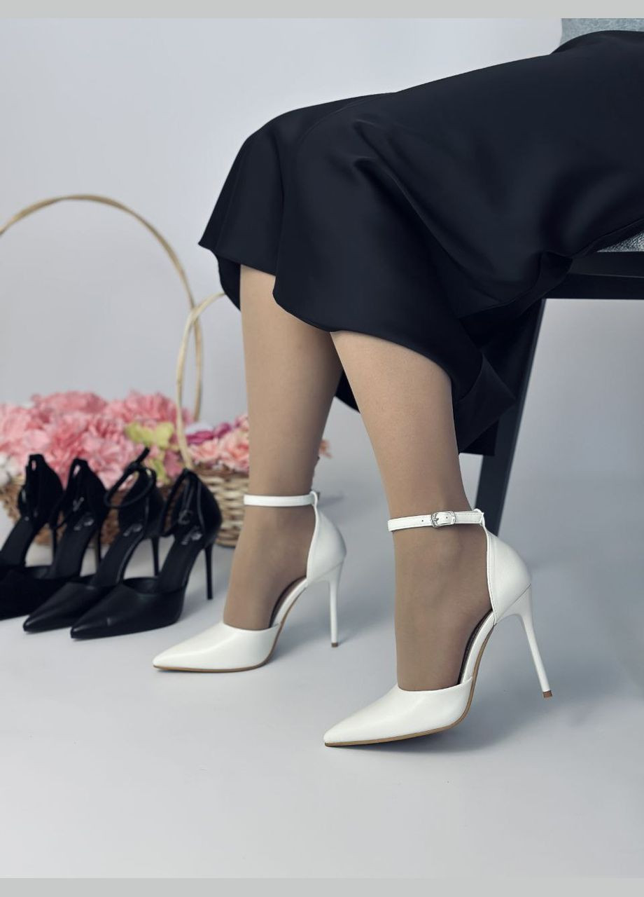 No Brand Жіночі білі туфлі з ремінцем на шпильці еко шкіра туфлі-човники білий з, — всесезон (322858144)