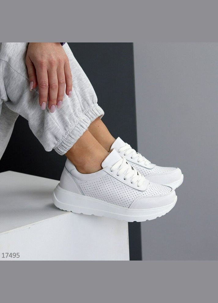 Кожаные белые кроссовки с перфорацией, перфорированные кроссовки на лето KDSL Enigma белые лето (317625544)