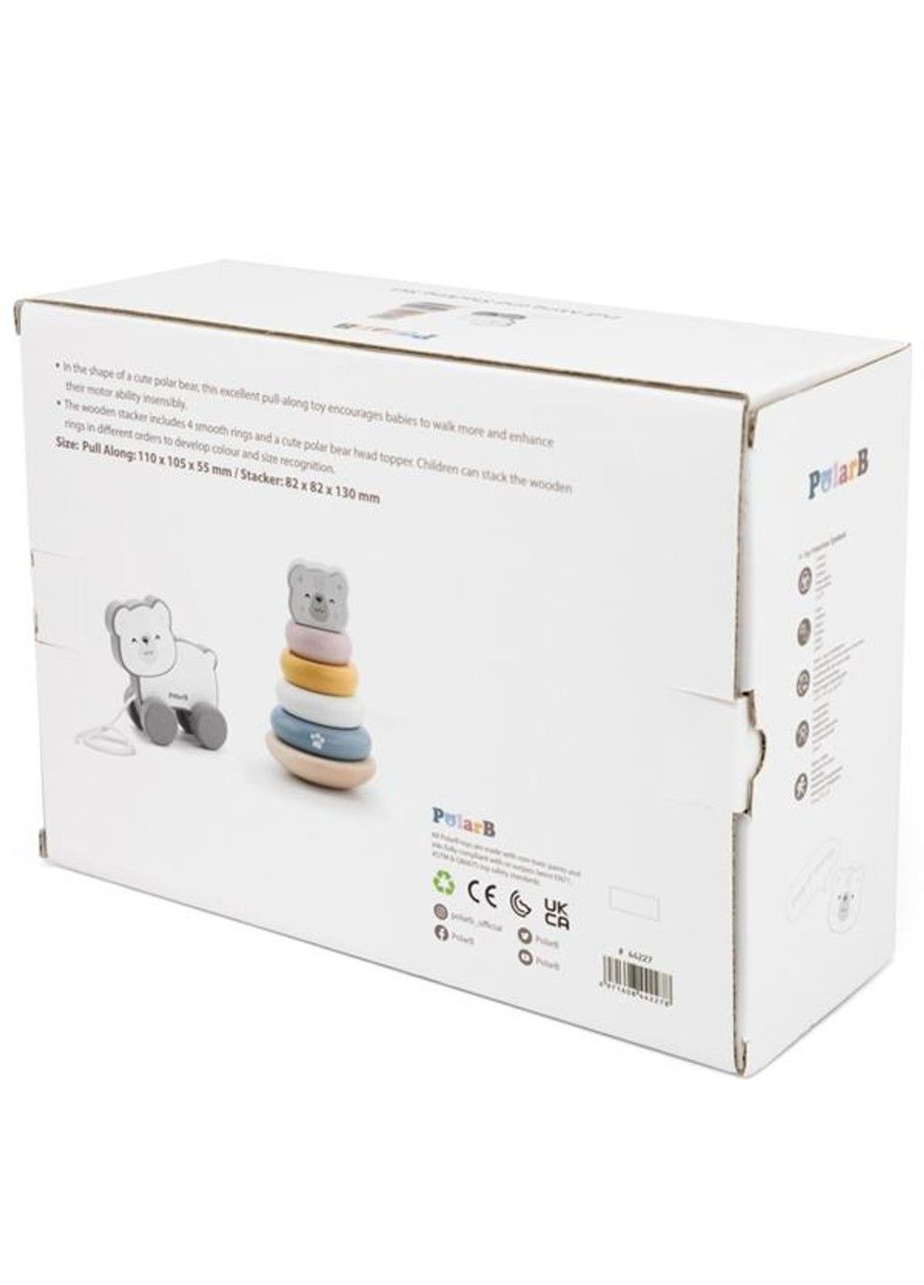 Набір дерев'яних іграшок Каталка та пірамідка Білий ведмедик (44227) PolarB (331174237)