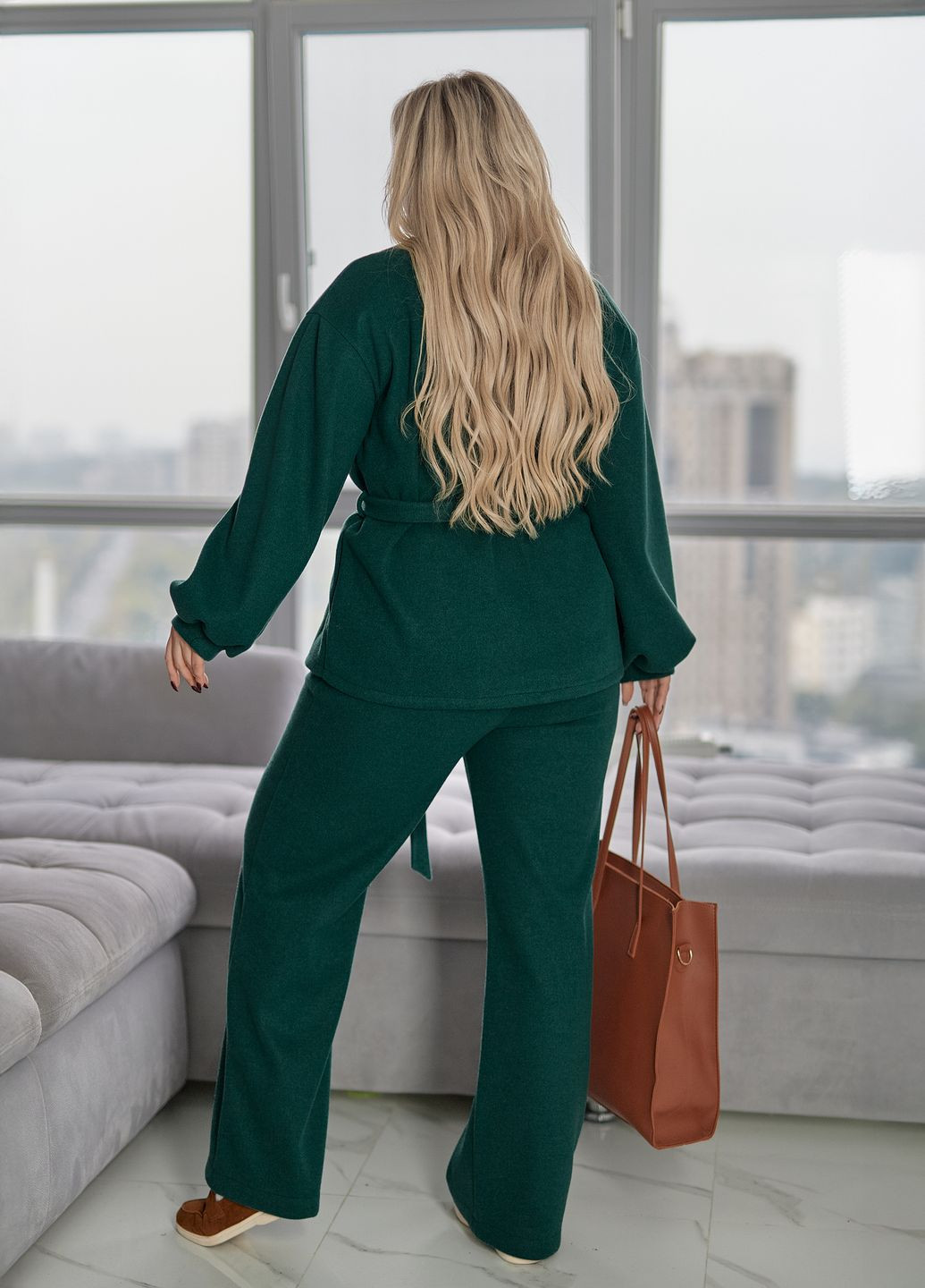 Костюм жіночий демісезонний оверсайз ангора-трикотаж з поясом (жакет + штани) No Brand (365701183)