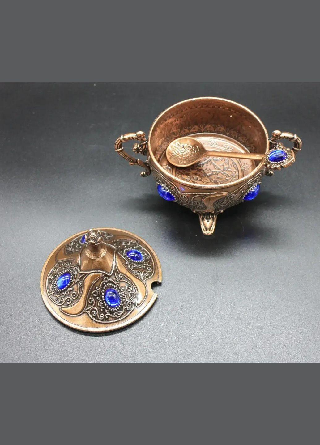 Турецкая сахарница с ложкой цвет медный (синий камень) Acar 15445 (332769347)