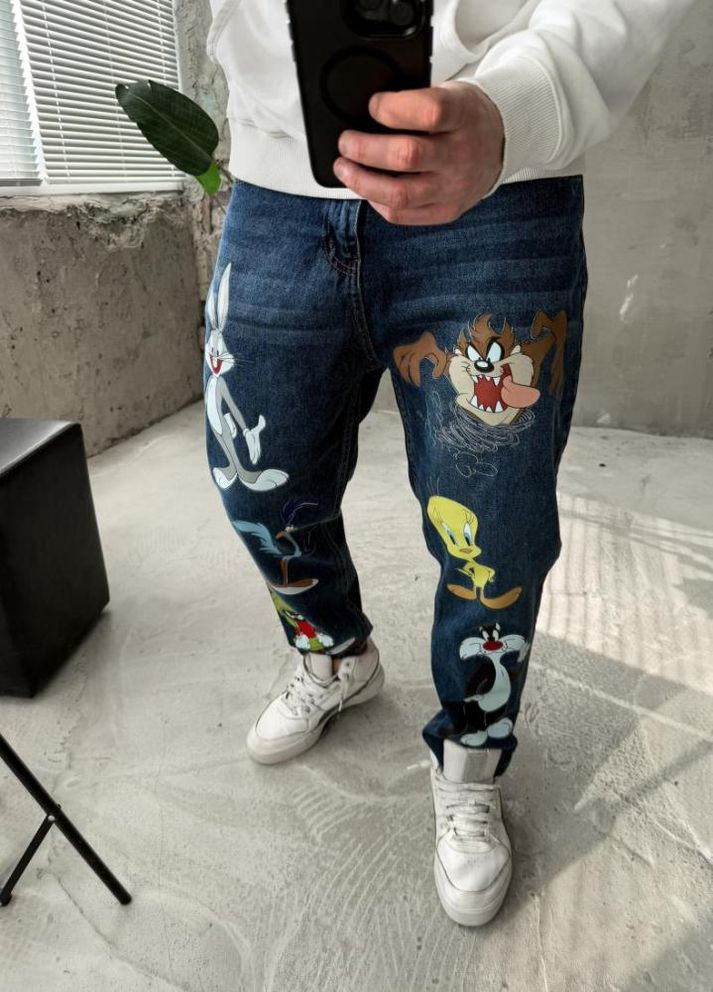 Джинси дтф чоловічі стильні весна літо з малюнком No Brand (322111500)