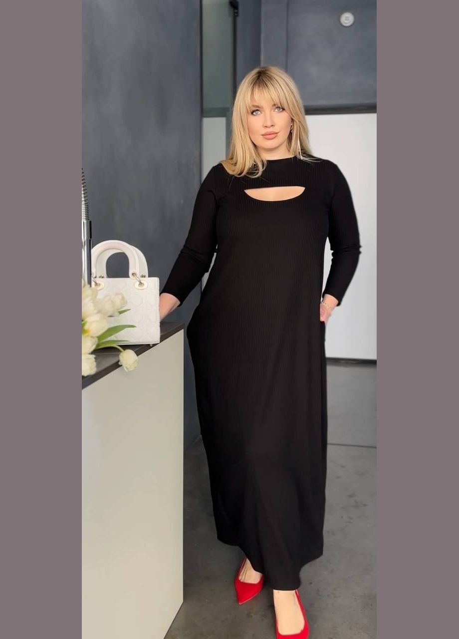 Черное женское макси платье цвет черный р.48/52 453408 New Trend