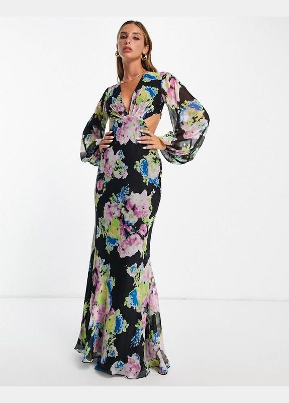Черное платье макси с открытой спинкой Asos